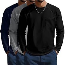 Neer 3 Pack Mens Big and Tall Shirts Long Sleeve Crew Neck Raglan Tops XL-7XL Plus Size Loose Casual Tees with PocketBlack, Gray, Navy Blue,X-Large