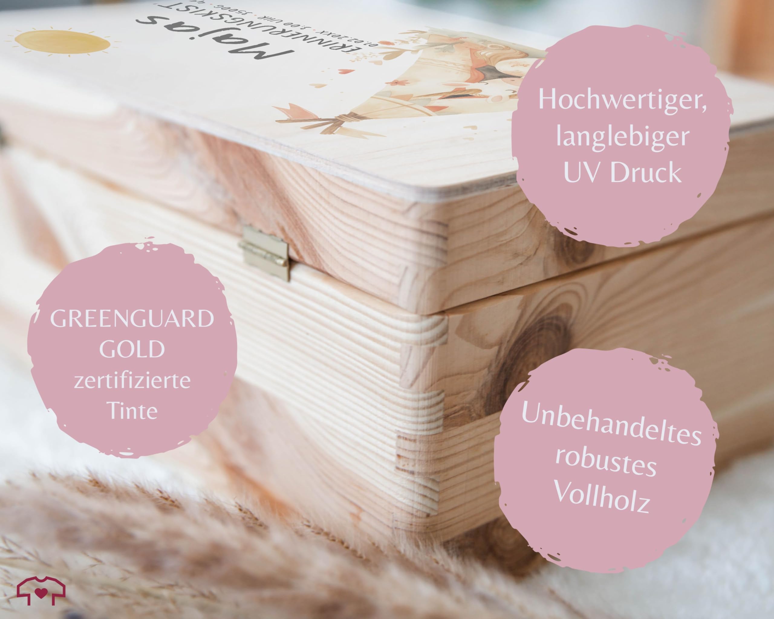Holz Geschenkbox Holzkiste - Einhörner - Personalisierte Baby Geschenke | Erinnerungskiste Einhorn Name Datum | Erinnerungsbox Baby Personalisiert Mädchen - 30 x 20 x 14 - Holz