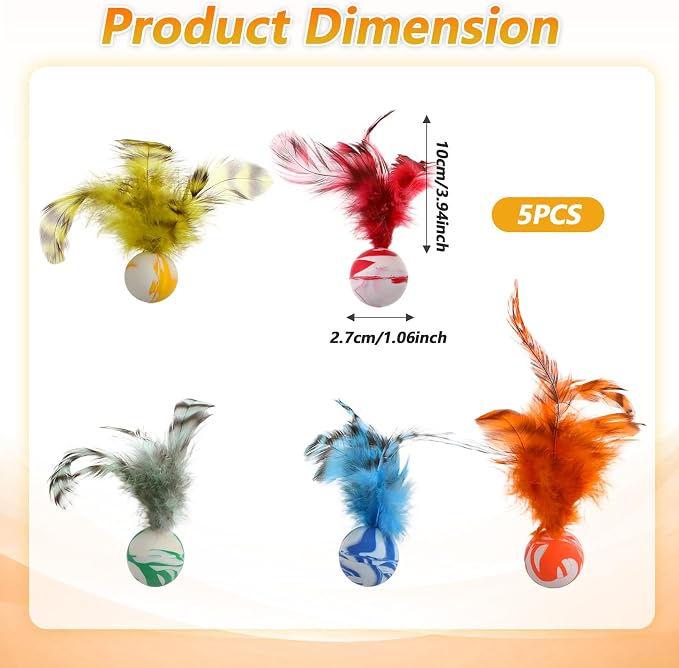 Set de 5 Pelotas Interactivas para Gatos con Plumas Naturales miniatura 2