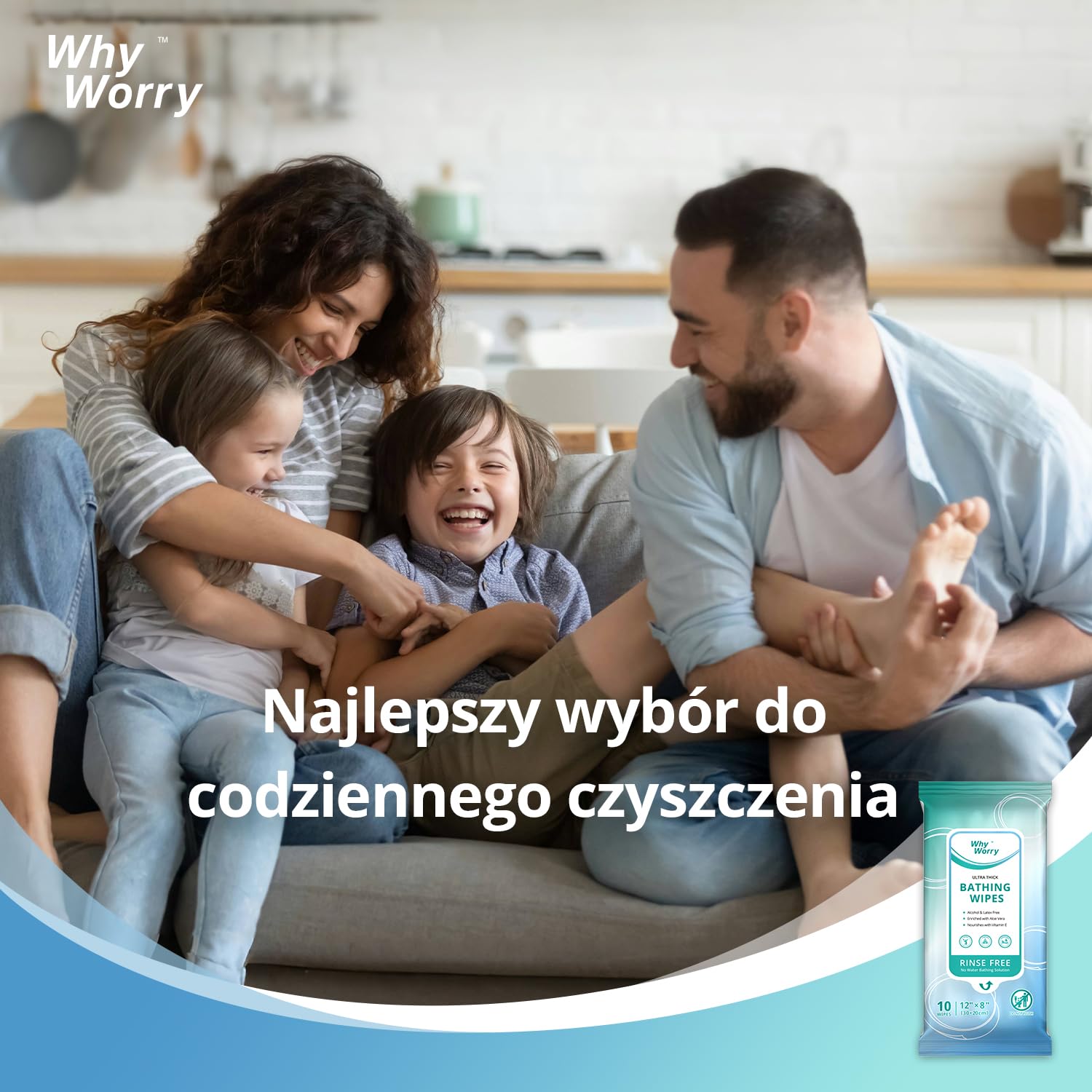 WhyWorry Chusteczki Nawilżane do Ciała dla Dorosłych, Bardzo Duże 20 x 30 cm Chusteczki do Bezwodnego Mycia Ciała, Bardzo Grube, z Aloesem, Świeży zapach, 50 Sztuk
