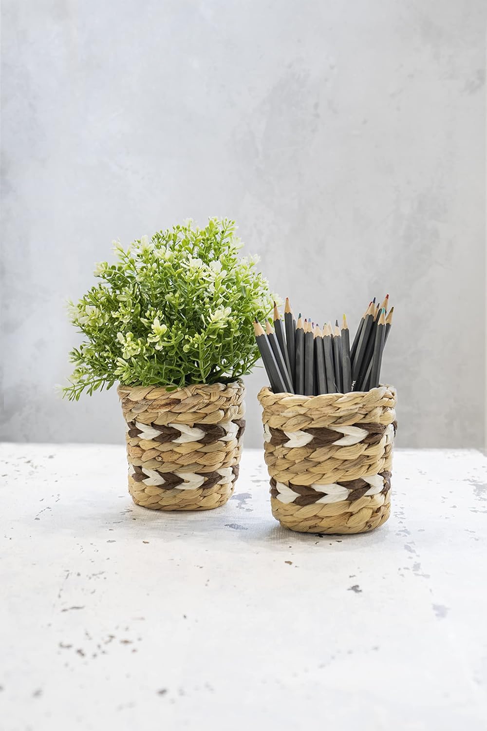 KitchenCraft Water Hyacinth Planters, Set of 2 Indoor Plant Pots, Natural Woven Planter with Striped Design, 11.5 x 11.5 x 11cm - Image 5