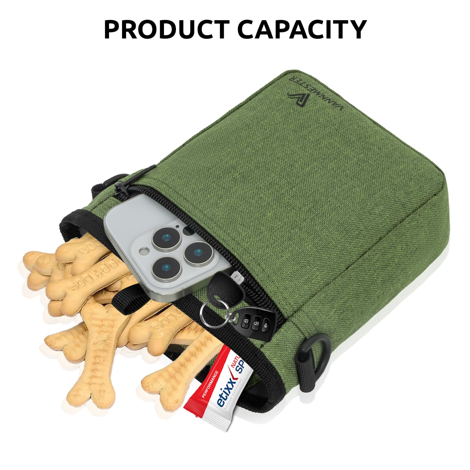 Dog Treat Pouch with Stronger Magnetic Closure Dog Treat Pouch 4 Cup Front Pocket fits All Phones Built-in Poop Bag Dispenser (Green) - image 6