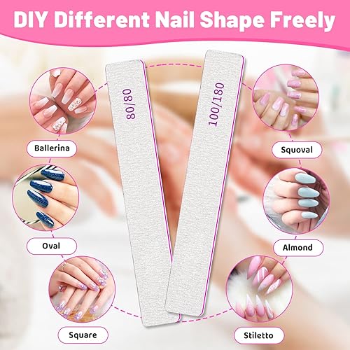 Miniatura 10 de BLESWIN - 12 limas de uñas de grano 60, lima de uñas de grano 6060, limas de uñas jumbo para uñas acrílicas, lima de uñas de doble cara para