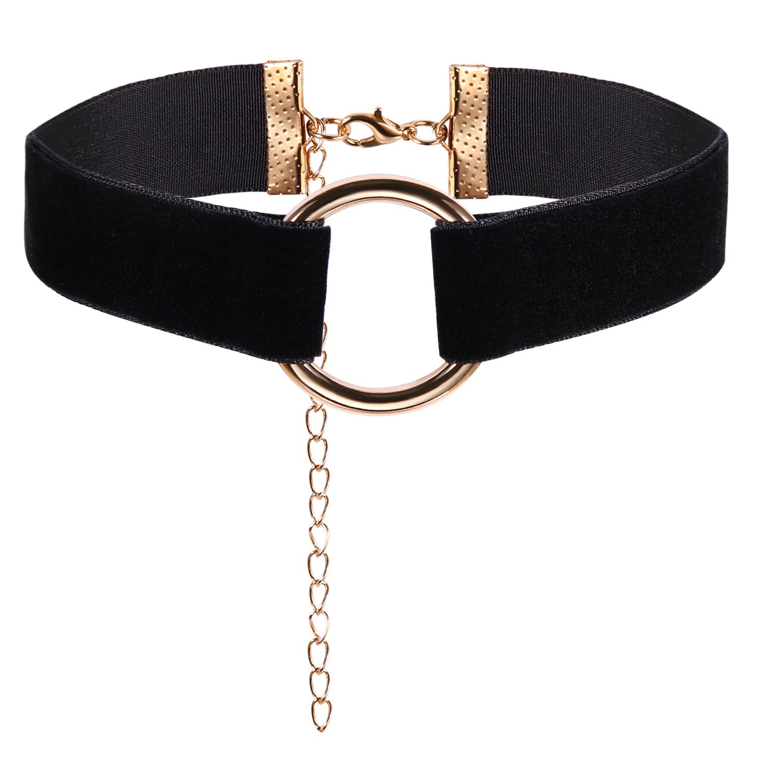 JewelryWe Biżuteria damska choker naszyjnik z wisiorkiem w kształcie pierścienia O-ring, rozciągliwa skóra aksamitna aksamitna gotycka obroża seksowny łańcuszek rękodzieło, 6, 31 cm, Brak kamienia