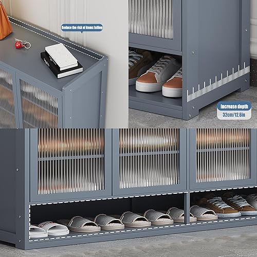 Miniatura 6 de WANLECY Armario de zapatos con puertas, gabinete de almacenamiento de zapatos moderno de 7 niveles para entrada, armario organizador independiente