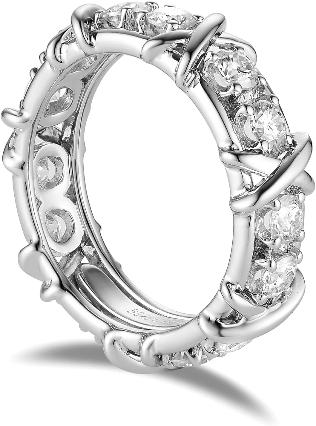 DovEggs 1.4CTW Total FGH 3mm Cut Moissanite Lab Created Diamond Engagement Ring Full Eternity Wedding Band Sterling Silver with 18K White Gold Plated/Yellow Gold Plated X`S Engagement Ring for Women