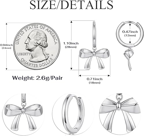 Miniatura 6 de Aretes de lazo para mujer, ligeros, hipoalergénicos, plateados, dorados, aretes colgantes para mujer, joyería de moda para regalo