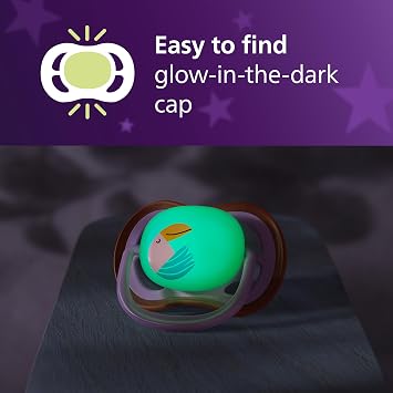 Philips Avent Ultra Air Nighttime Soothers - Orthodontic Design, for Babies 18 Months+, Glow in The Dark, Extra-Firm Silicone Symmetrical Teat, BPA-Free, with Sterilizing Case, 2 Pack, SCF376/33