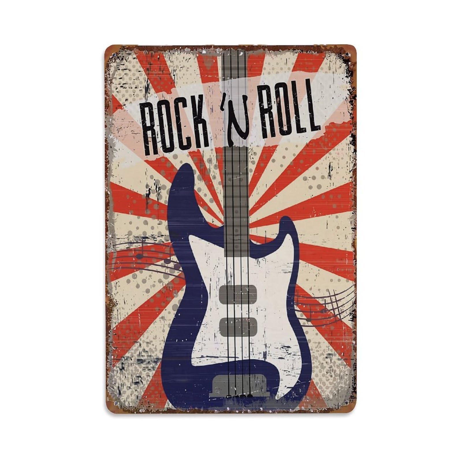 Jdfenggu Vintage Rock N Roll Guitar Pattern Retro Metal Tin Sign, Decor Art Poster For Bar, Home, Man Cave, Kitchen, Laundry Room Gift 8X12inch