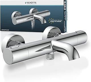 Schütte 33190 Badewannenarmatur Los Angeles mit Thermostat, Wannenarmatur Wannenthermostat mit Verbrühschutz bei 38℃, Mischbatterie Wasserhahn Armatur für Badewanne, Chrom