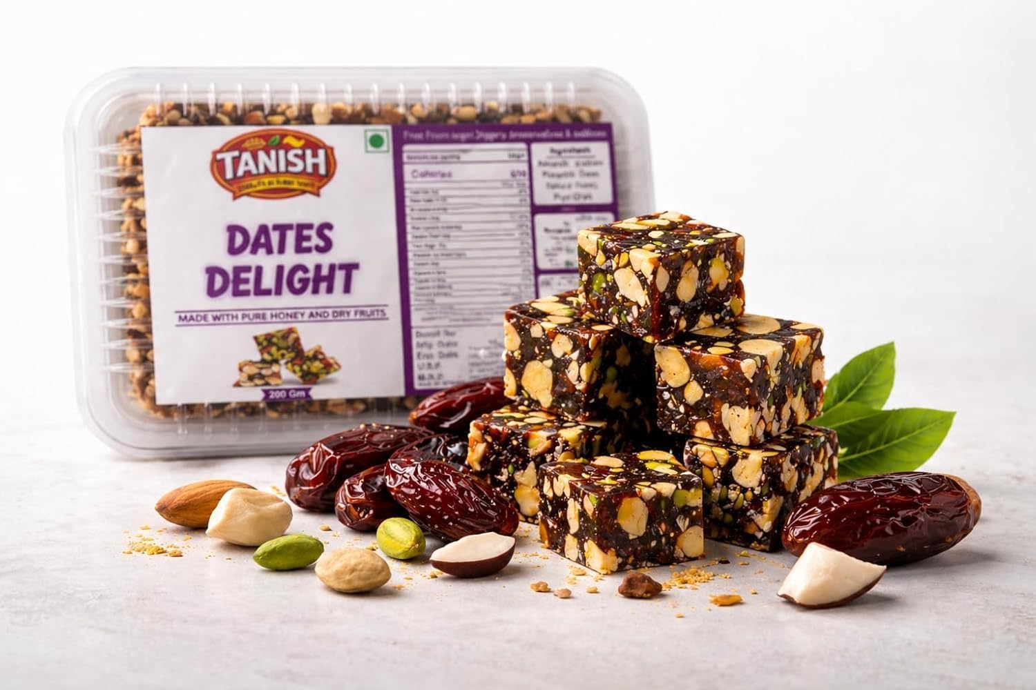 TANISH Sugar Free Dates Delight (200g) – Healthy Dry Fruit Barfi with Almonds, Cashews & Pistachios | Made with Pure Ghee