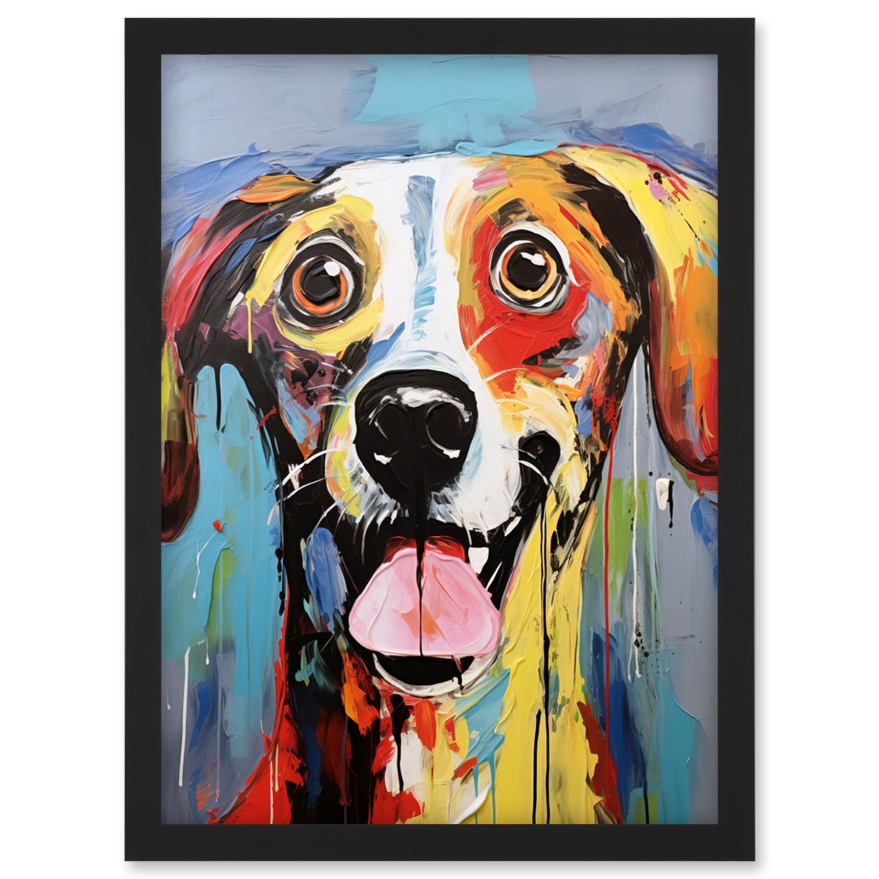 B&Q -  Colourful Dog Portrait Artwork By Jason Brydson Happy Face Oil Painting Bold Bright Vibrant Wall Art PrintA4 Size