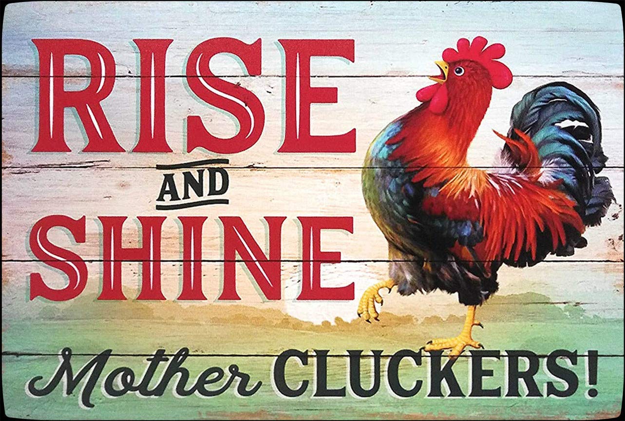 Lawenp Rise and Shine Mother Chicken Decor Chicken Vintage Wall Decor Bar Decor Aluminum Sign for Home Kitchen Bar Funny Sarcastic Metal 8 x 12 Inches Tin Sign