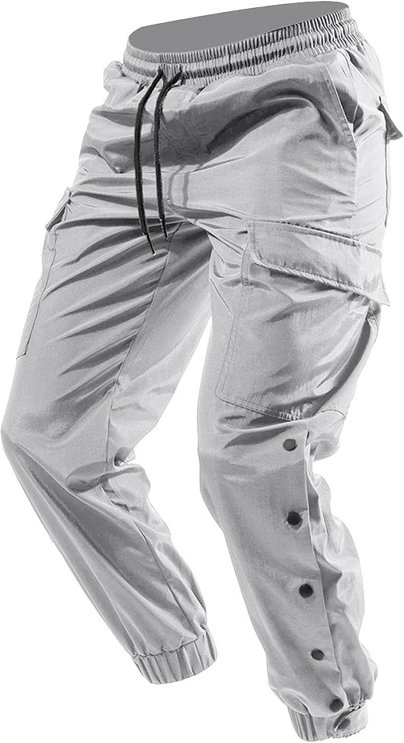 Men's Stylish Drawstring Outdoor Cargo Pants Relaxed Fit Work Tapered Pants Lightweight Elastic Waist Trousers