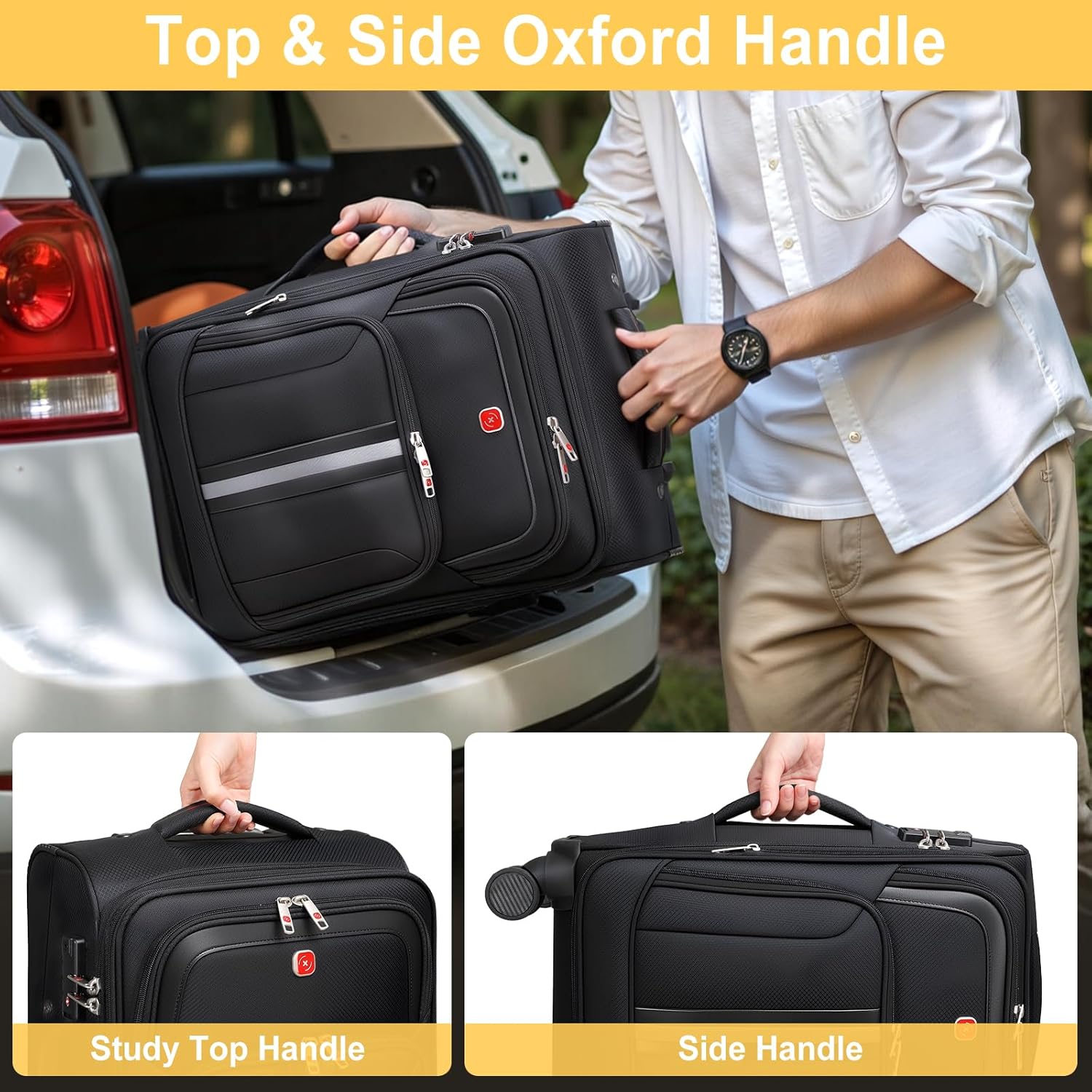 Softside Expandable Carry On Luggage Rolling Suitcase with Spinner Wheels (Black, 25-Inch)