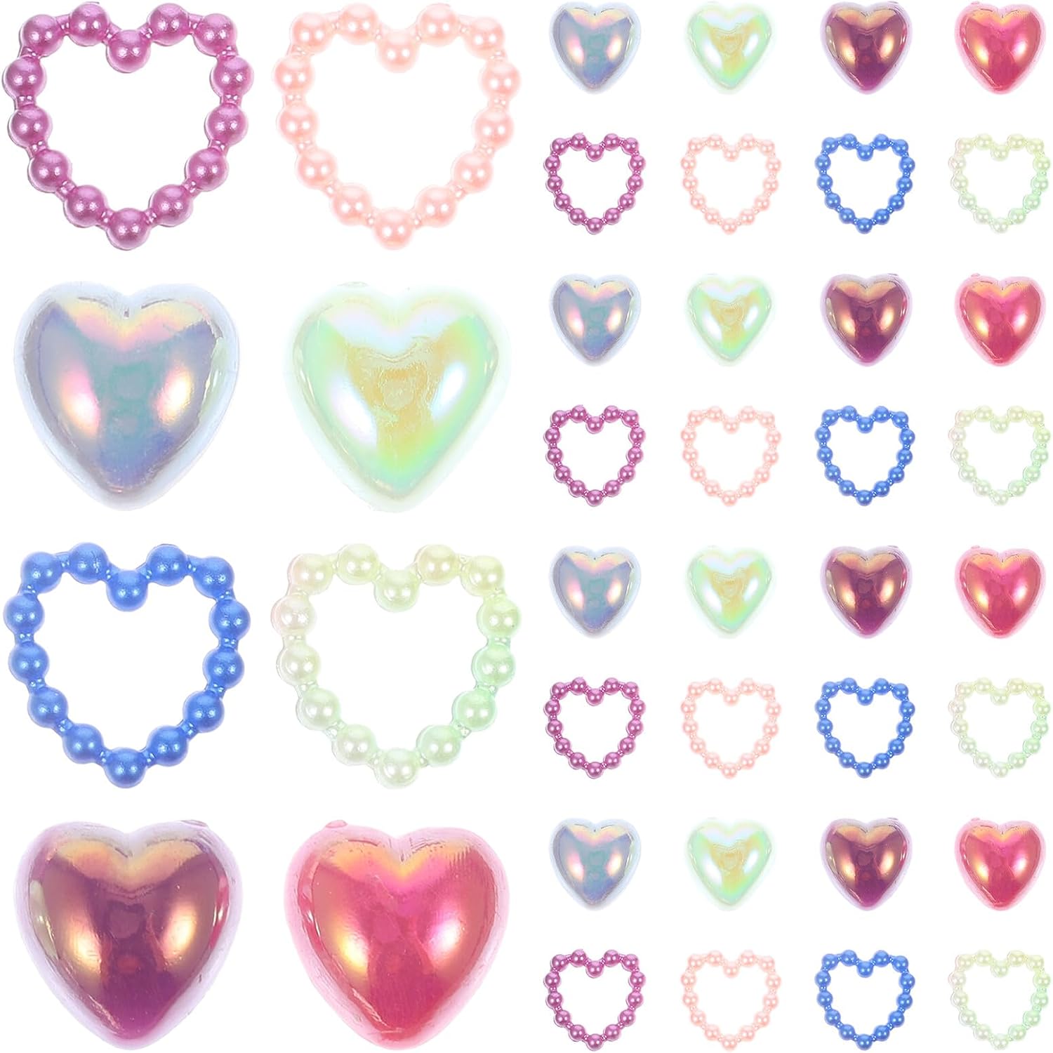 Mikinona Flat Back Pearl Charms and Heart Nail Gems for Crafts, 50g Mixed Color Imitation Pearls DIY Nail Art Accessories for Manicure and Jewelry Making