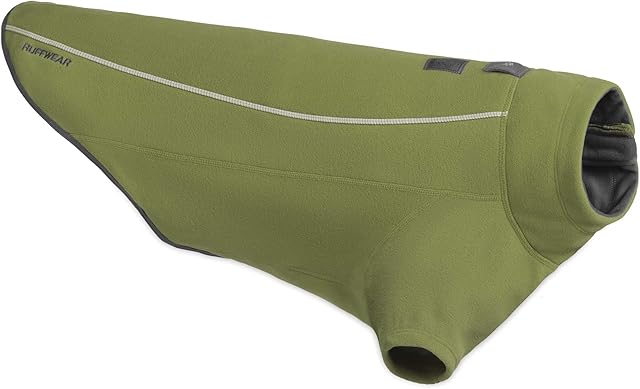 RUFFWEAR Fleece Dog Coat, Climate Changer Windproof & Fast Drying Zipped Jacket with Sleeves, for Cold Weather, Medium Breeds, Cedar Green  Medium (69-81 cm)