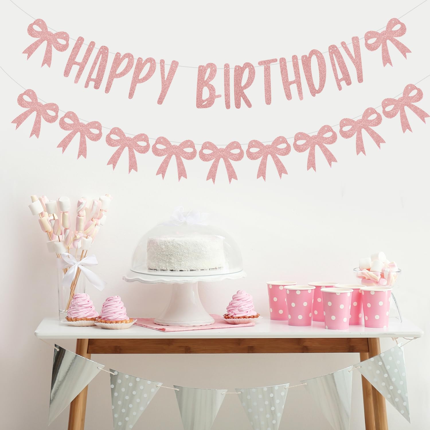 2 Ghirlande Con Fiocchi Rosa Per Decorazioni Feste | Striscione Elegante Per Baby Shower E Compleanni - 2