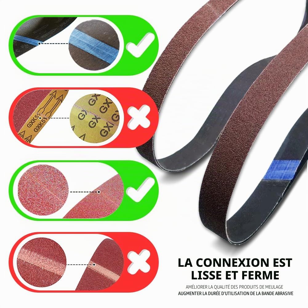 TPmax 50x2000mm Lot de bandes abrasives assorties, 10 pces (2 de chaque grain 60/80/120/240/400), Oxyde d'aluminium pour ponceuses