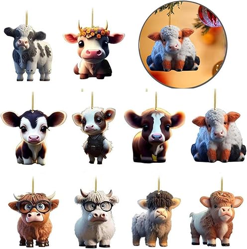 10 piezas de adorno colgante decorativo de vaca de dibujos animados para bricolaje, adorno de árbol de Navidad, adorable animal, decoración del