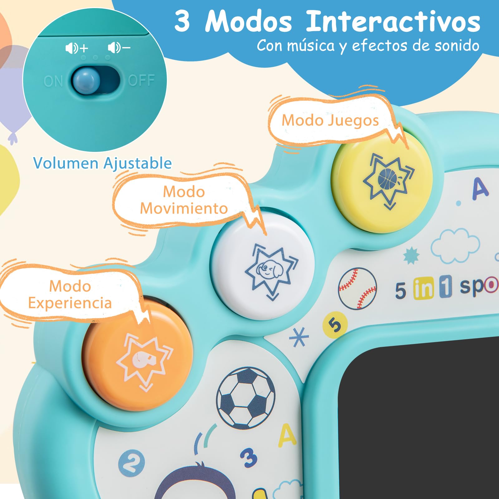GOPLUS Juguetes Deportivos para Niños, Centro de Actividades 5 en 1 con Baloncesto, Fútbol, Bolos, Béisbol y Golf con Luces y Sonidos, para Niños de 1-3 Años
