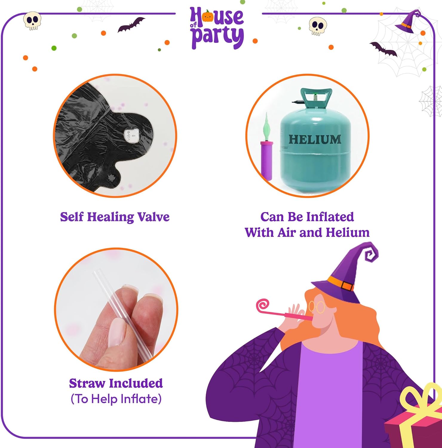 HOUSE OF PARTY Halloween Witch Hat Balloons - 20 Inch Large Halloween Mylar Foil Balloons for Indoor Birthday Party Decorations Hocous Pocus Decorations - Image 9