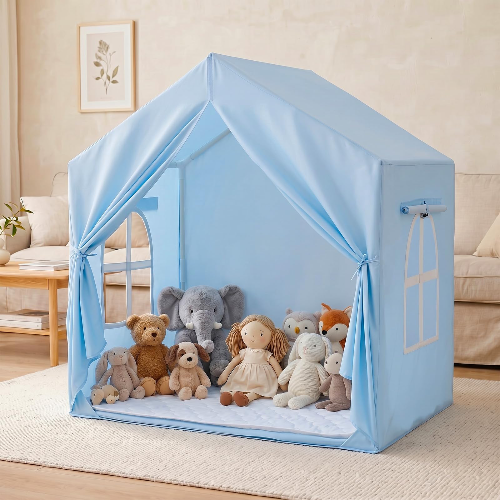 SISTICKER Kids Play Tent: Play House for Kids Indoor - Large Toddler Tent With Mat and Window - Childrens Princess Tent for Girls and Boys Outdoor Indoor Toy Playroom Gift (Blue)