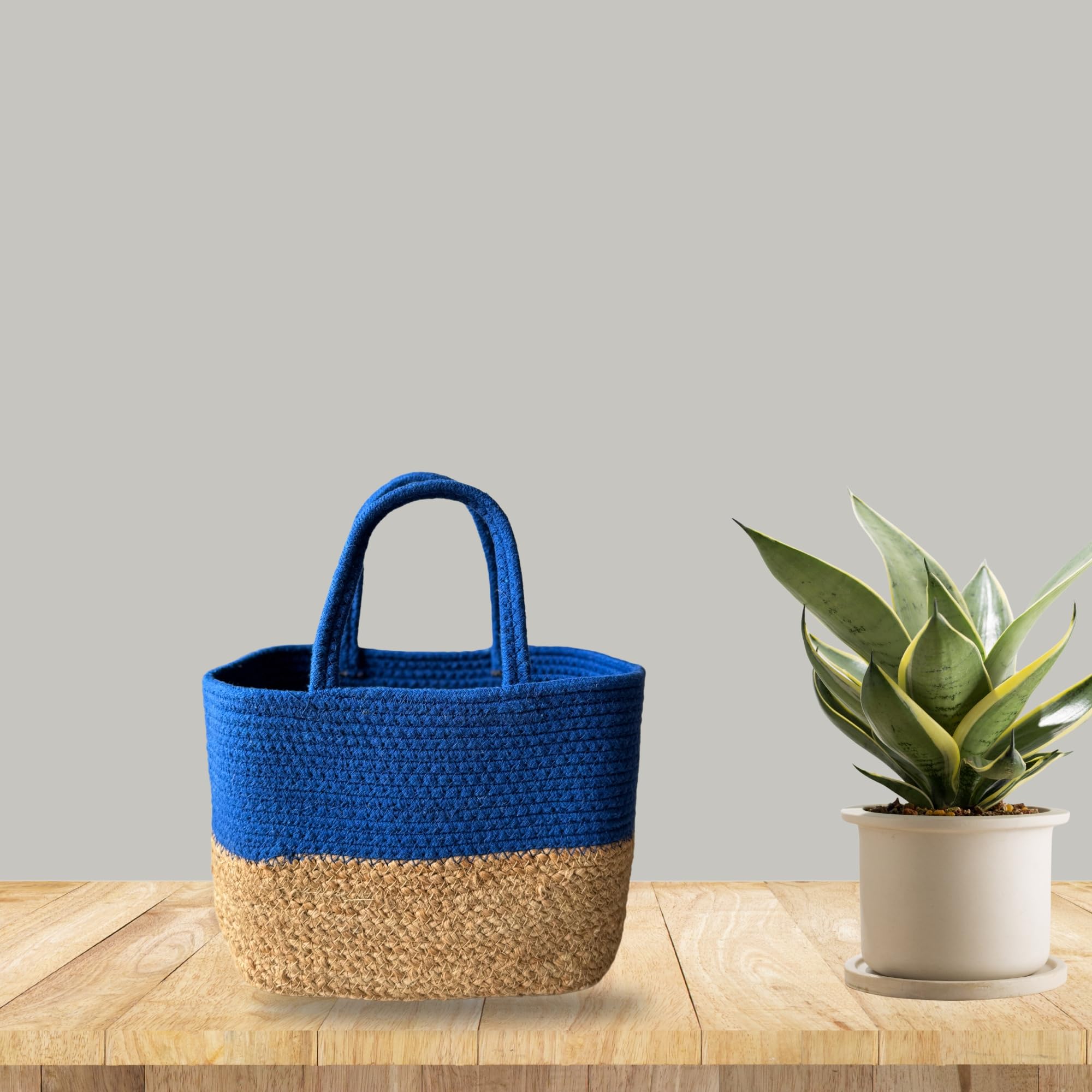 JASMEY HOMES Jute Lunch Bag for Office | Picnic Basket | Tote Handbag for Lunch Box, watter Bottle - Blue-picture-30