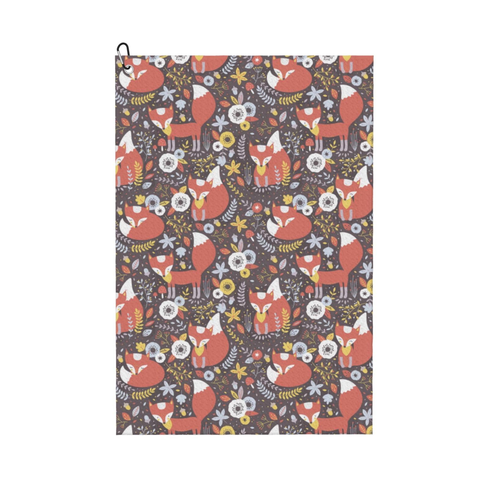 AOOEDM Foxes Print Golf Towel with Carabiner Clip Absorbent Microfiber Golf Towel for Cleaning Golf Ball Club Putter Iron for Golf Bag Trolly Belt Loop 16" X 24"