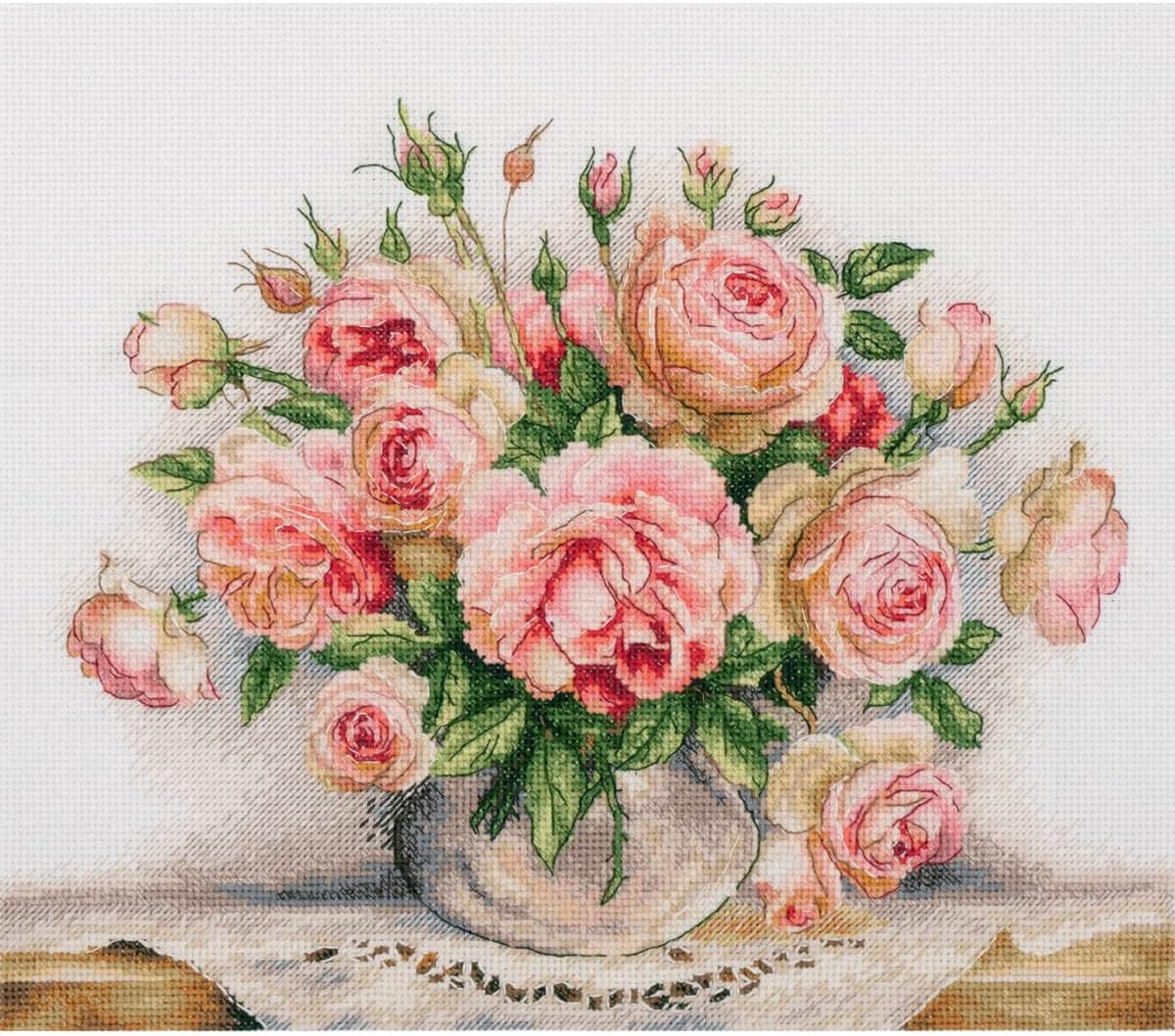 PANNA Counted Cross Stitch kit Golden Series Bouquet of Roses, 27x23cm, DIY
