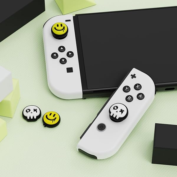 PlayVital Agarres para Pulgar para Nintendo Switch Joycon, Tapas de Joystick de Silicona, Thumb Grips para Switch/OLED/Lite, Protectores de Thumbstick (Estilo Feliz & Sombrío B) - 2