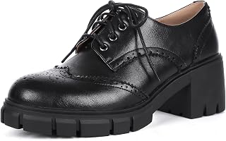 Platform Oxford Shoes for Women Chunky Block Heel Vintage Shoes Wingtip Oxford Saddle Shoes Black Lug Sole Casual Work Business Pumps Lace Up