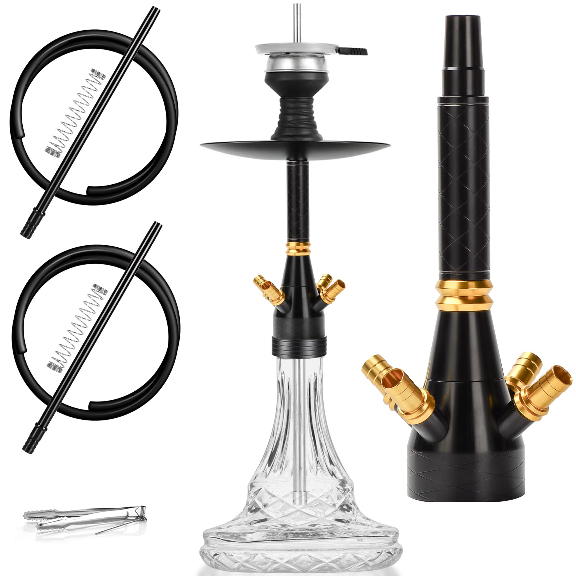 Cachimba Chisha 2 Mangueras Set - Completo con Accesorios para Cachimba de Acero Inoxidable Columna de Humo para Cachimba (Negro)