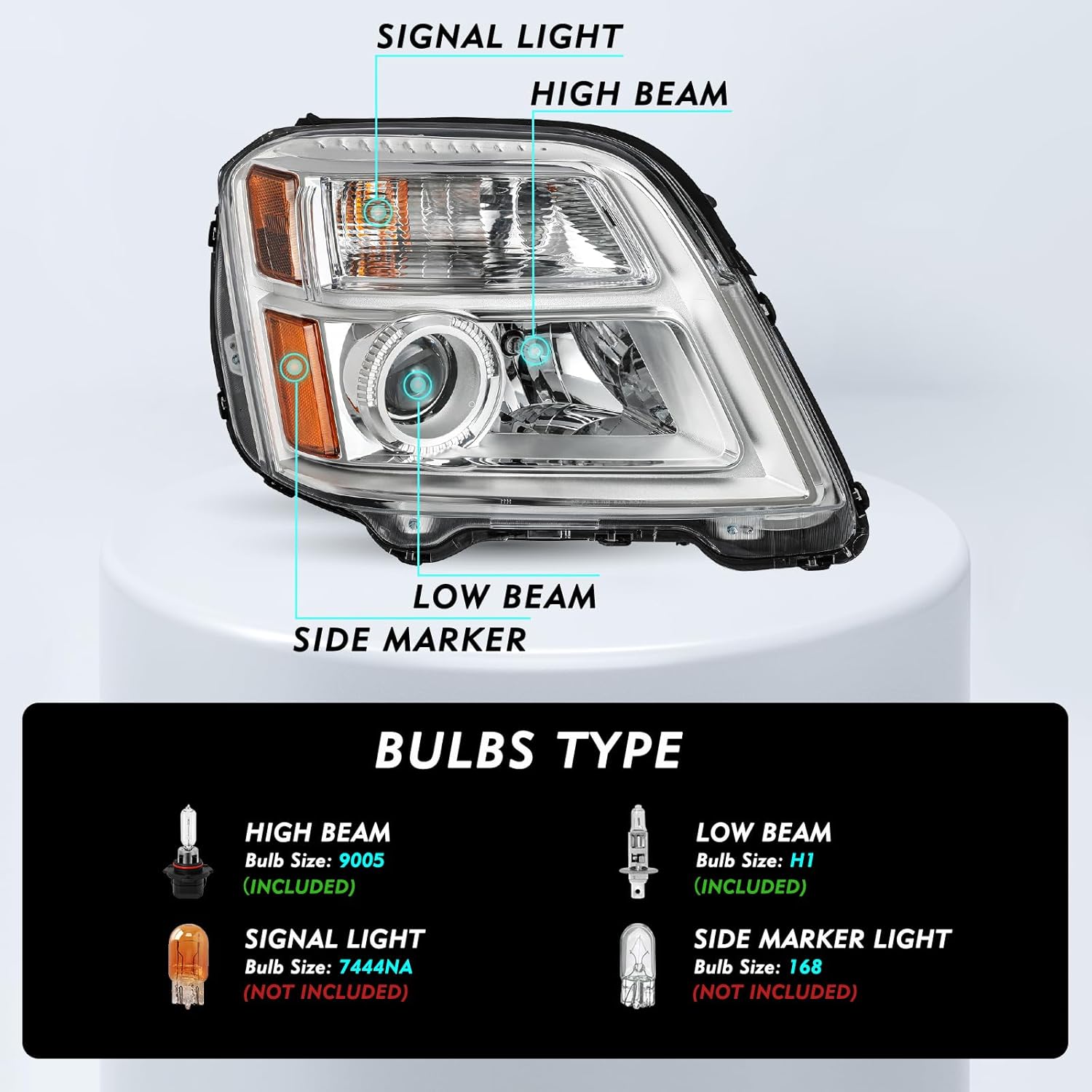 TUSDAR Fits For 2016 2017 GMC Terrain Headlight Assembly [Halogen OE Style] SUV SL/SLT/SLE Replacement Factory Headlamp Front Light Left + Right Pair Included High & Low Beam Bulbs