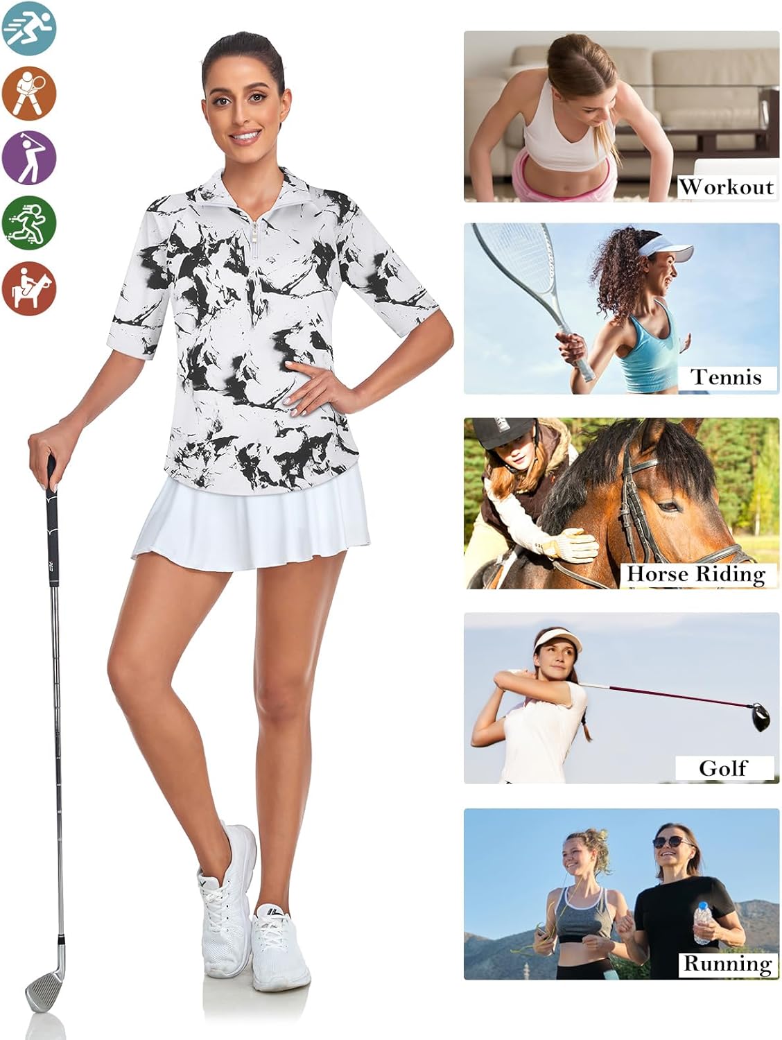 Misyula Womens Golf Shirt Quick Dry Half Sleeve Quarter Zip Polo Workout Tops Tennis Shirts M-3XL