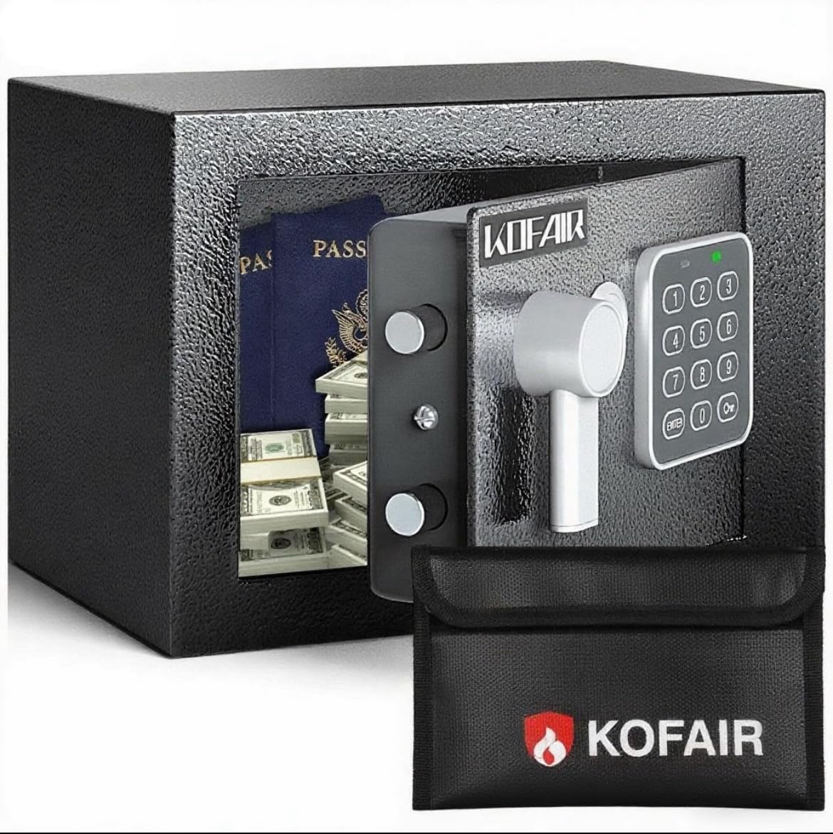 Safe Box for Home Safe (0.23 Cubic Feet) with Fireproof Bag, Personal Money Safe for Cash Saving, Mini Safe Box with Key, Digital Safety Box with Light, Money Lock Box