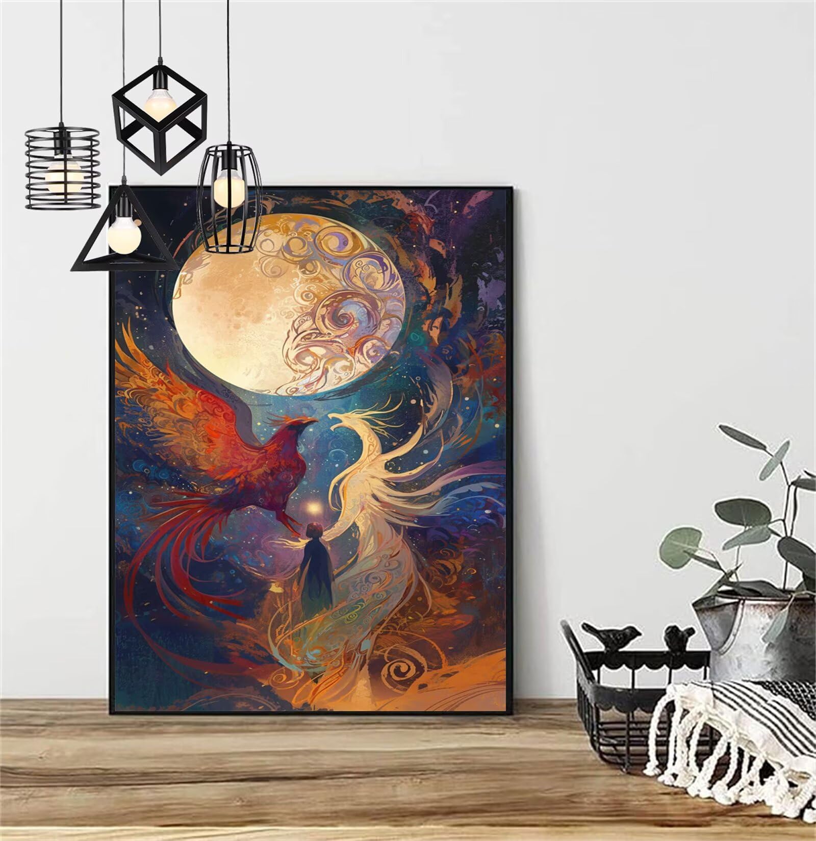 Diamentowe malowanie księżyc diament malowanie dzieci 100x150 cm 2025 diamentowe malowanie feniks, DIY diamentowe rysunki ścieg krzyżykowy rzemiosło dla dorosłych, obraz diamentowy dekoracja domu