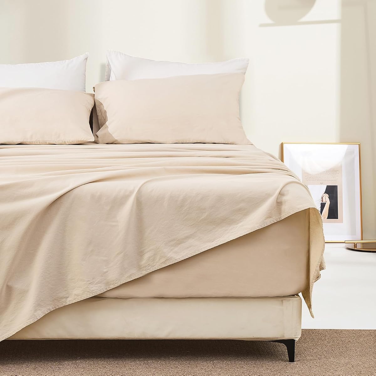 Bedlifes Juego de sábanas 100% lino tamaño Queen de 4 piezas – 18-24 pulgadas bolsillos extra profundos, lavado a piedra ultra suave, certificado Oeko-TEX y transpirable para máxima comodidad (lino