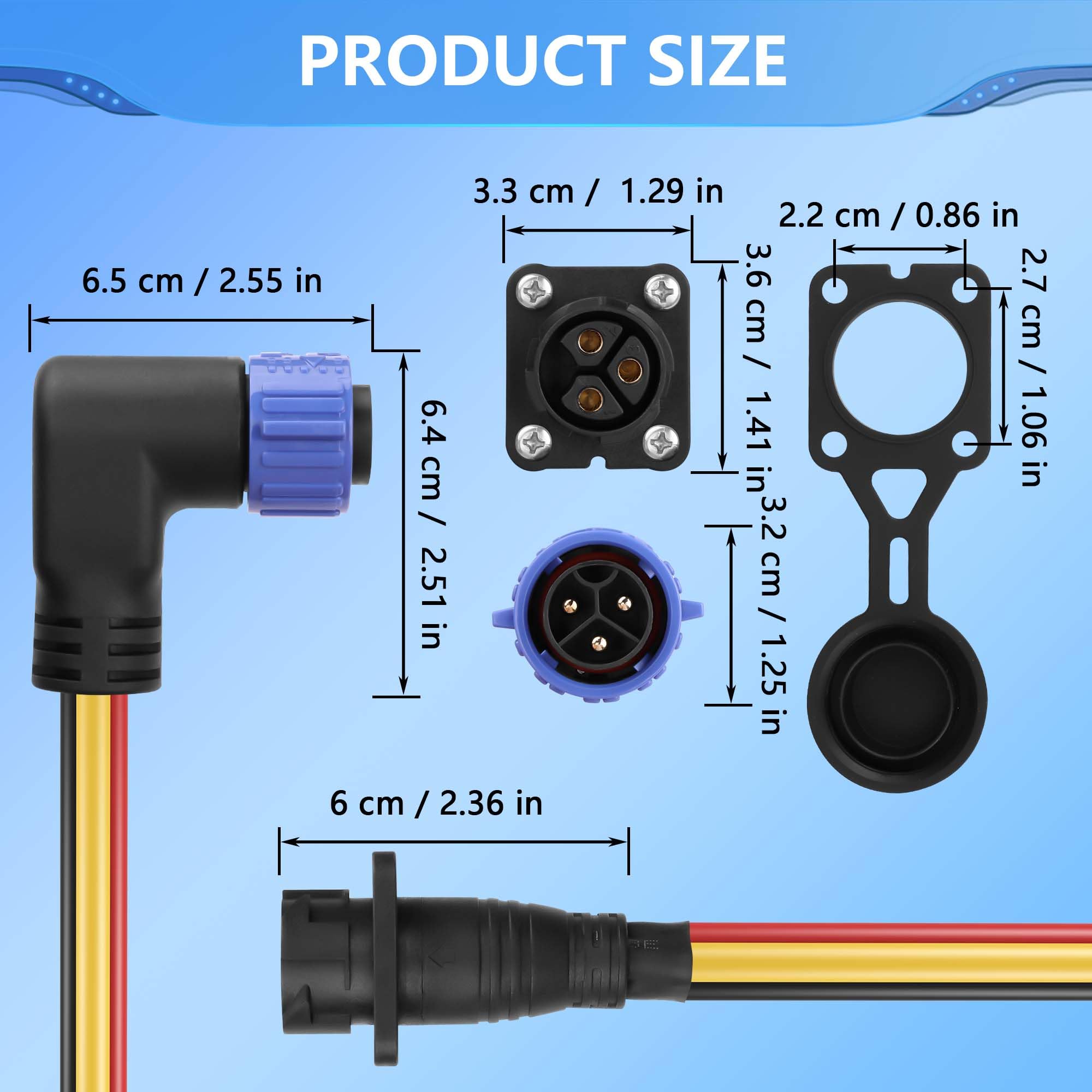 CERRXIAN Ensemble de prise de moteur à la traîne - Connecteur d'alimentation CC étanche pour bateau à la traîne - 90 degrés - 3 broches - 8 AWG 50 A - Connecteur de moteur à la traîne mâle et femelle