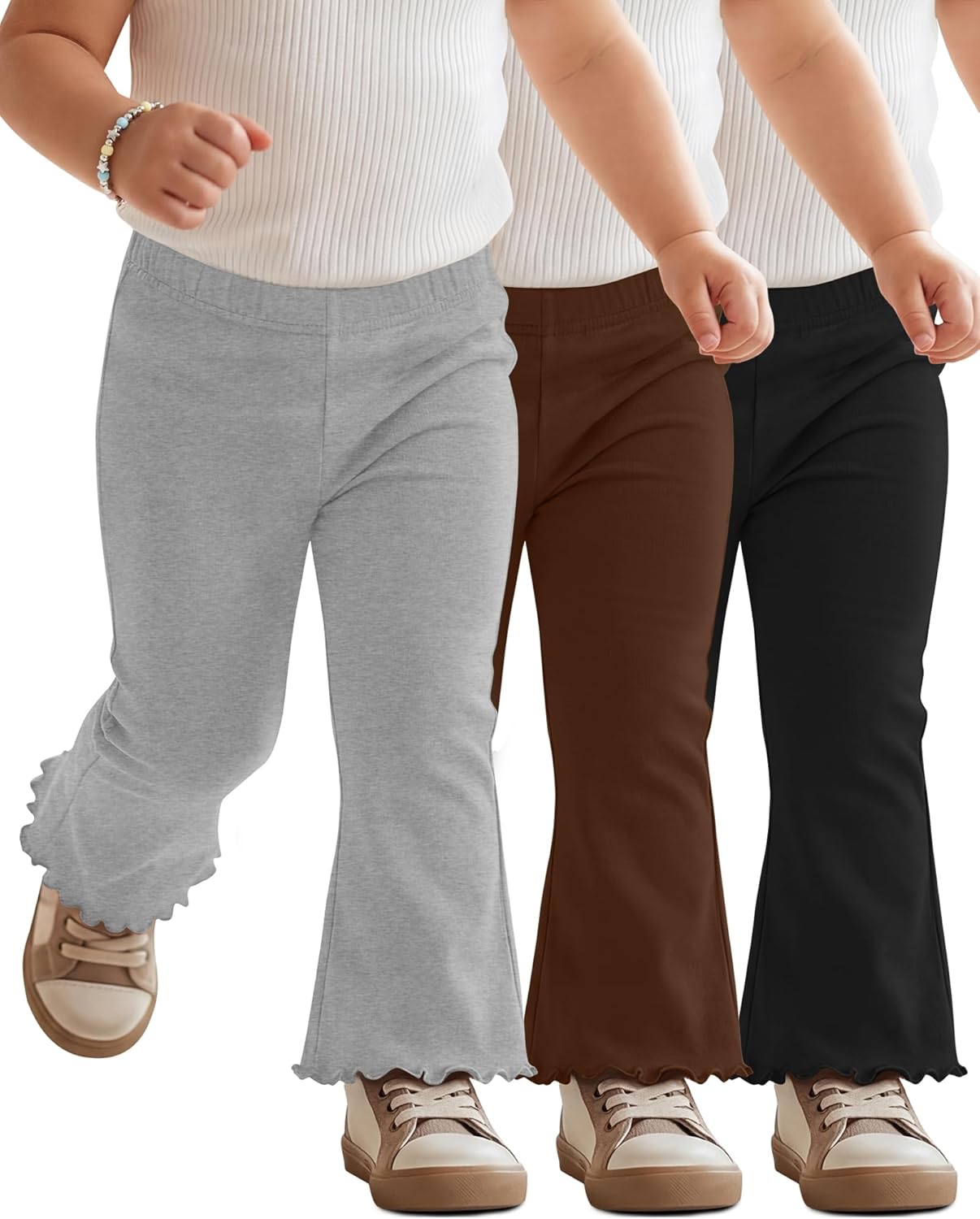 3 Pack Flare Pants for Baby Girls Toddler Lightweight Straight Leg Bell Bottoms Infant Stretchy Ruffle Leggings