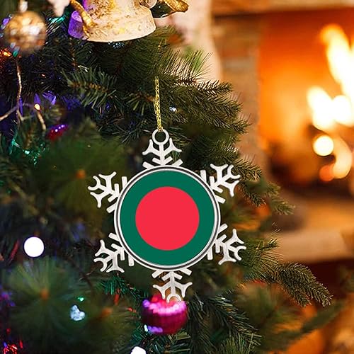 Miniatura 2 de Adornos metálicos de copo de nieve con bandera de Bangladesh, adorno de Navidad, recuerdo, regalo, adornos colgantes para decoración de árbol de