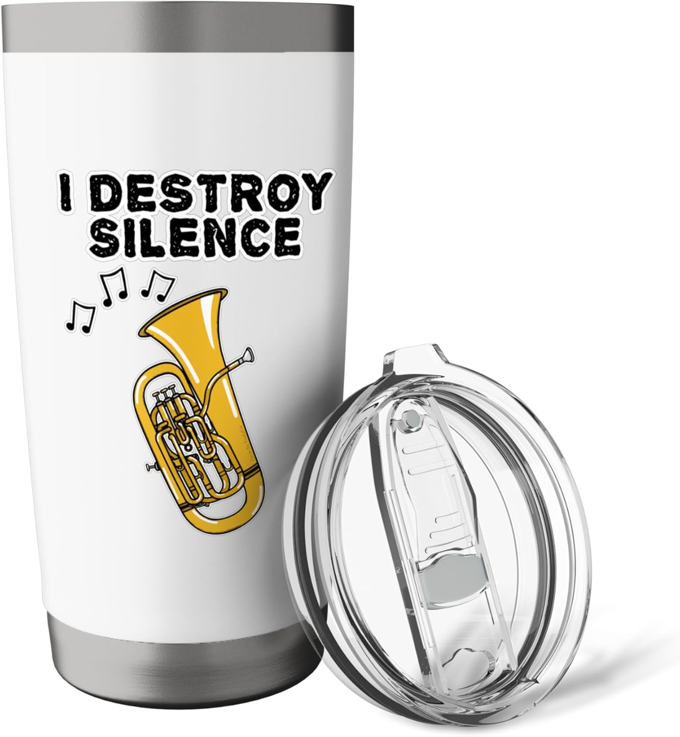 Euphonium, I Destroy Silence, Euphoniumist Brass Musician Stainless Steel Insulated Tumbler - Image 5