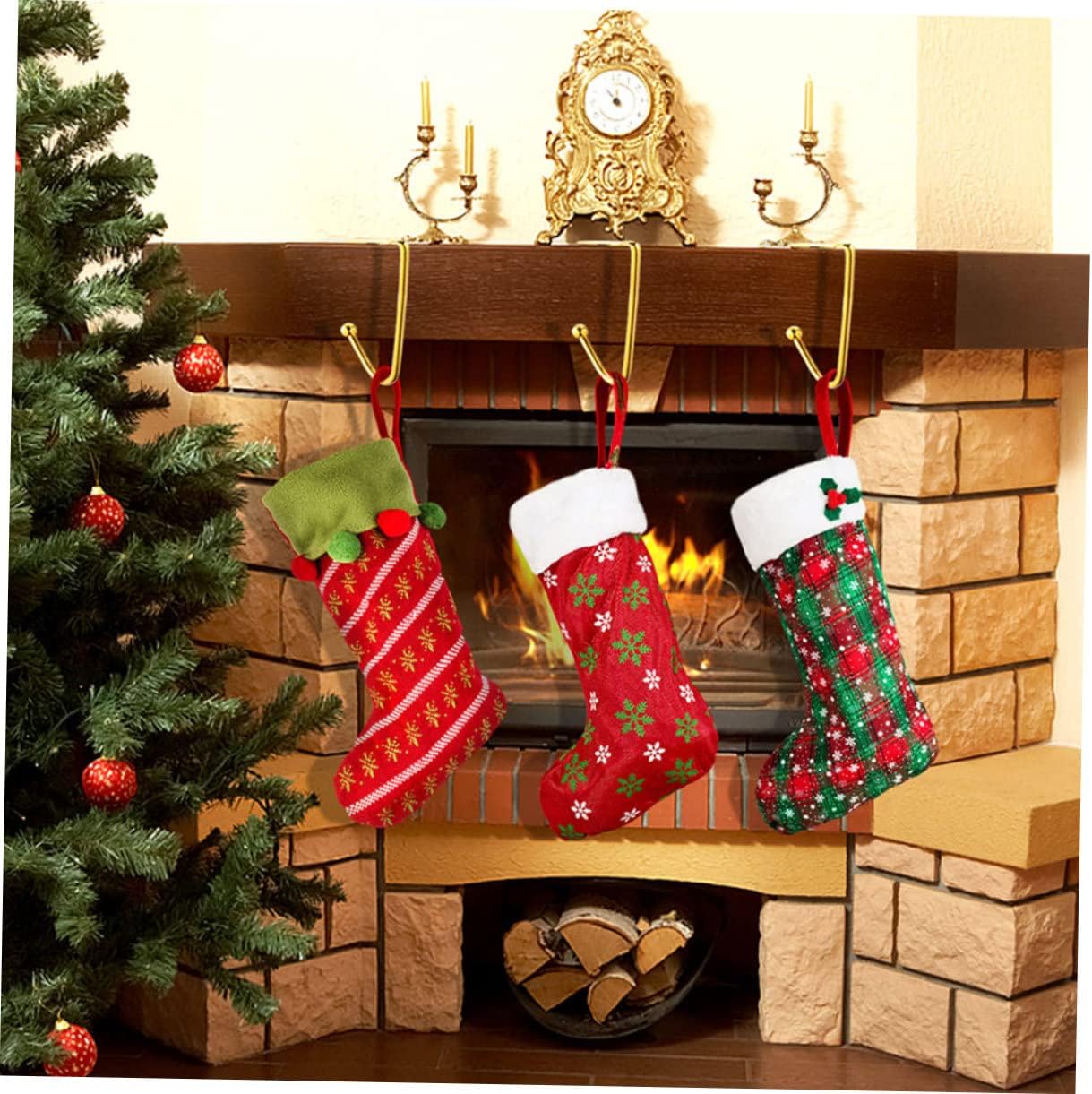 6pcs Christmas Stocking Hooks for Mantel and Fireplace Decor Hangers for Bags and Socks and Attractive Holiday Accessories