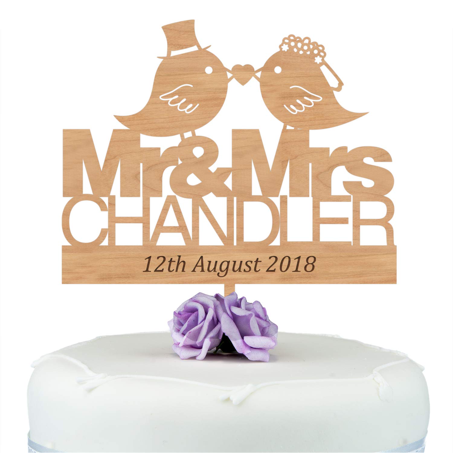 Mr & Mrs Personalised Wedding Anniversary Cake Topper Lovebirds