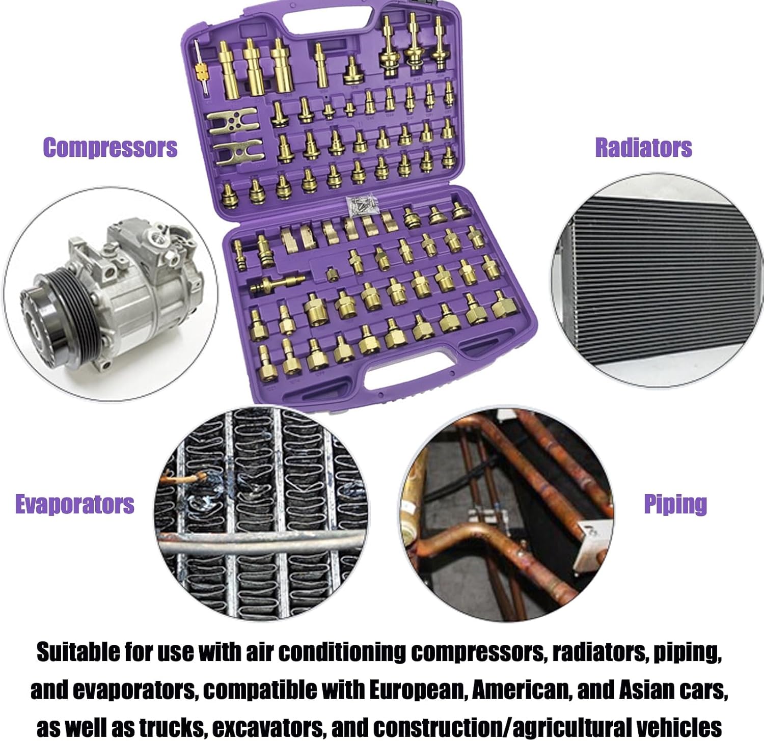RQG 77PCS Car AC Leak Detector Kit, Brass Car Air Conditioning Leak Detector Tools Universal for Car Truck Construction Vehicles AC Compressor Radiator Evaporator Refrigerant Leak Detection