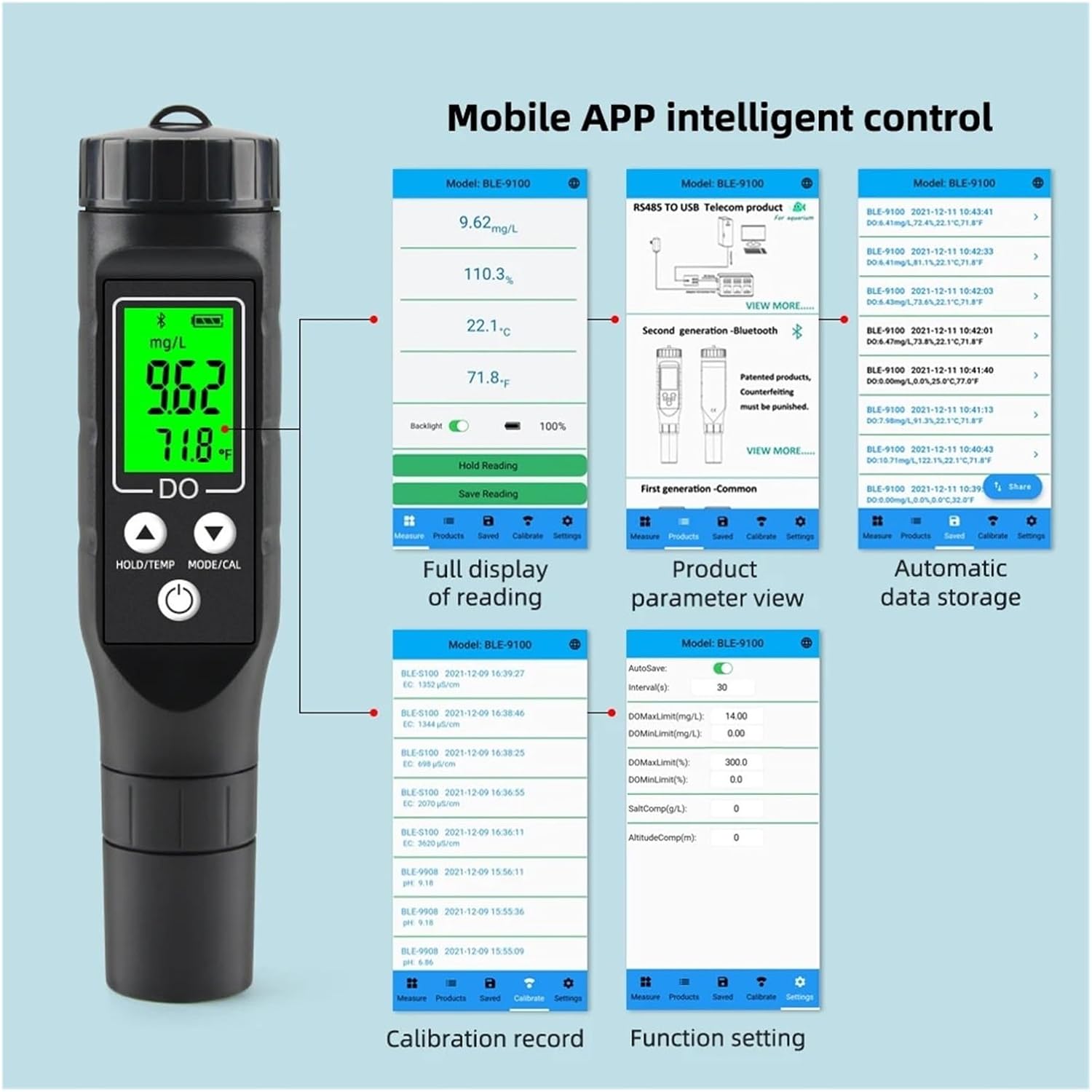 Dissolved Oxygen Meter, BLE-9100 Dissolved Oxygen Analyzer Oxygen Concentration Tester