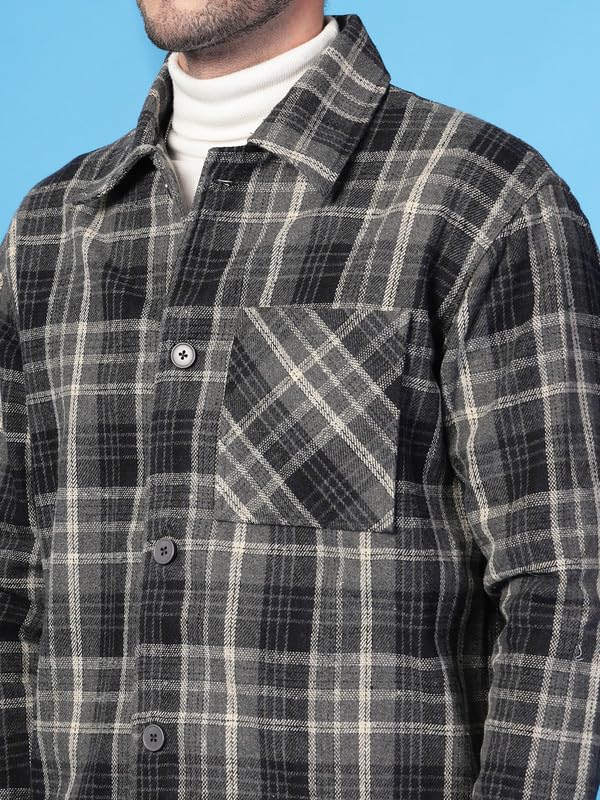Image of CHKOKKO Men's Tweed Winter Shacket Stylish Flannel Plaid Standard Length Jacket Shirt