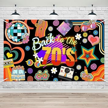 Lofaris 70s Banner - Back to The 70s Party Decorations, Retro Disco Theme Photography Background for Birthday Party, Studio Photo Booth Props 70.8x43.3in