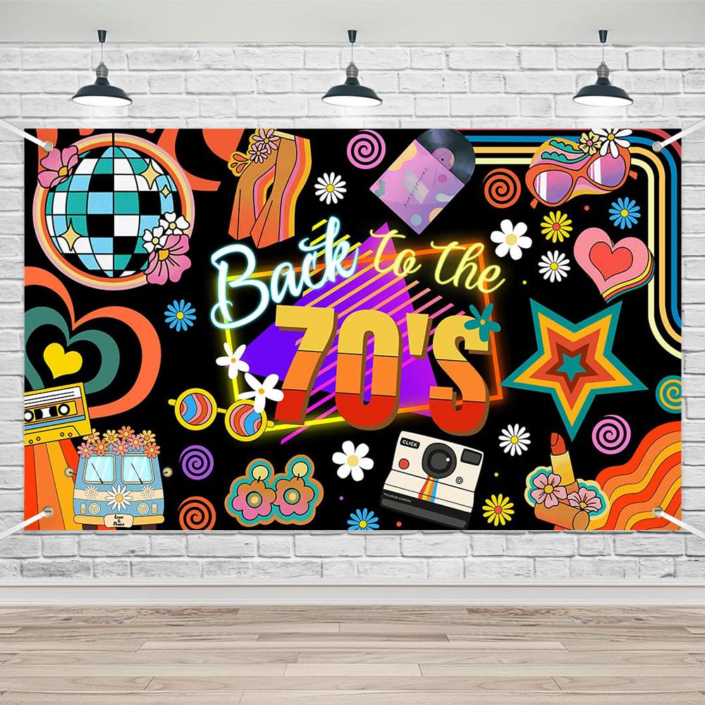 Lofaris 70s Banner - Back to The 70’s Party Decorations, Retro Disco Theme Photography Background for Birthday Party, Studio Photo Booth Props