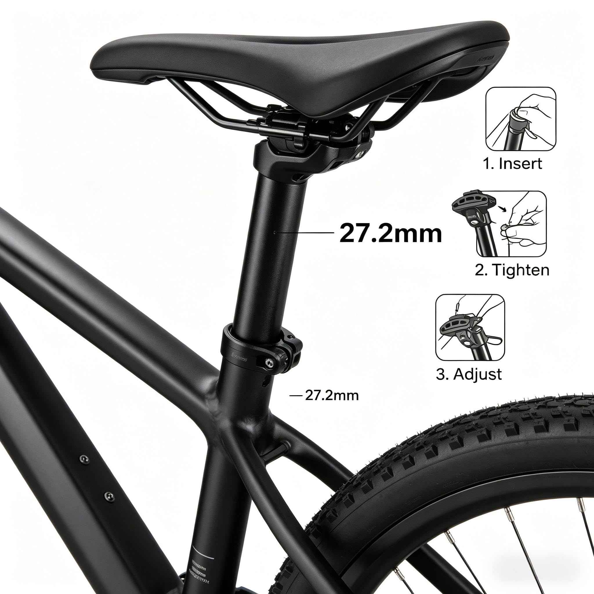 Fahrrad-Sattelstütze, verstellbar, hydraulisch, mit Handhebelsteuerung, 125 mm Reisehöhe und Winkel, verstellbarer Sattel für 27,2 mm/30,9 mm/31,6 mm Fahrradrahmen